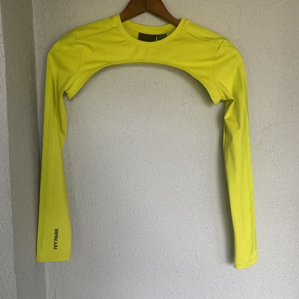 Adidas x Ivy Park neon yellow long-sleeve bolero Workout Cycling shrug Medium - Picture 2 of 10